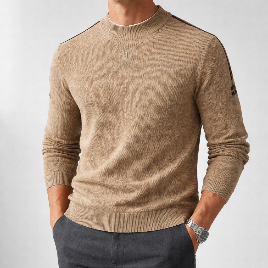 Textured ribbed trim knit sweater, view 8