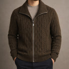 Winter Cable Knit Stand Collar Zip Up Cardigan for Men