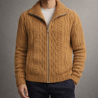 Winter Cable Knit Stand Collar Zip Up Cardigan for Men