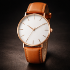 Minimalist dial 39mm quartz leather strap watch in white / brown
