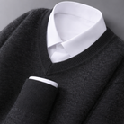 Midweight wool blend V-neck sweater in gray