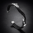 Polished steel braided leather cuff bracelet, view 4