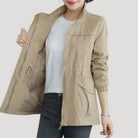 Drawstring waist lightweight spring windbreaker in khaki