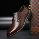 Faux Leather Pointed Toe Brogue Derby Dress Shoes for Men in Dark Brown