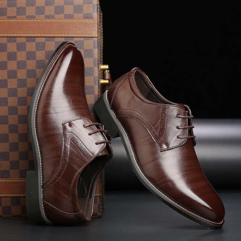 Faux Leather Pointed Toe Brogue Derby Dress Shoes for Men