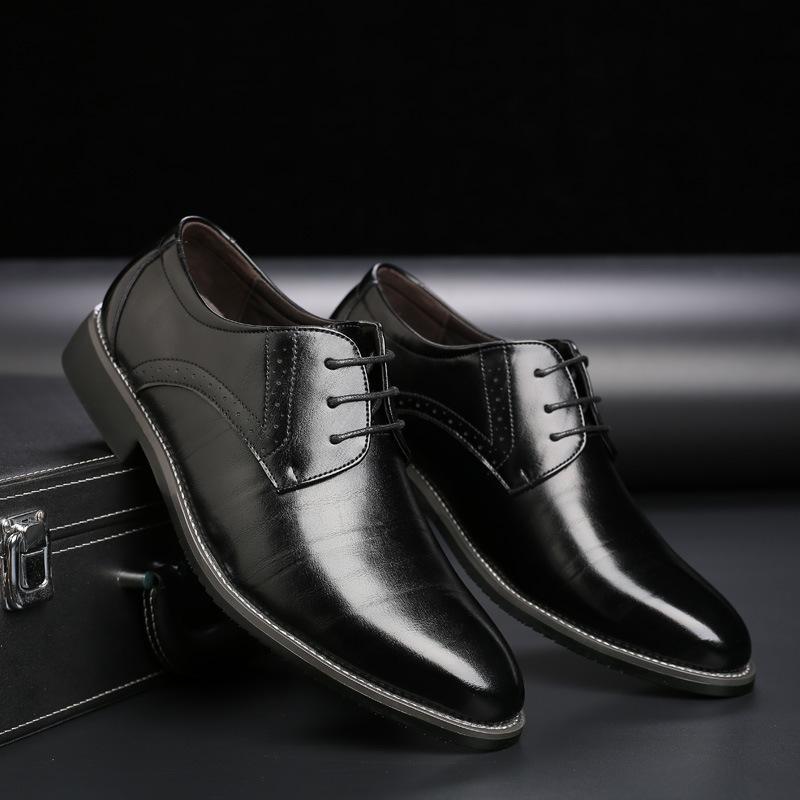 Faux Leather Pointed Toe Brogue Derby Dress Shoes for Men
