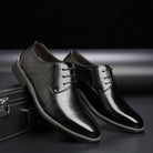 Faux Leather Pointed Toe Brogue Derby Dress Shoes for Men