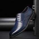 Faux Leather Pointed Toe Brogue Derby Dress Shoes for Men in Dark Blue