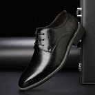 Faux Leather Pointed Toe Brogue Derby Dress Shoes for Men in Black