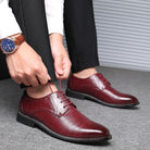 Faux Leather Pointed Toe Brogue Derby Dress Shoes for Men in Burgundy