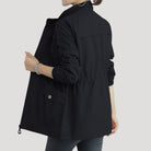 Drawstring waist lightweight spring windbreaker in black