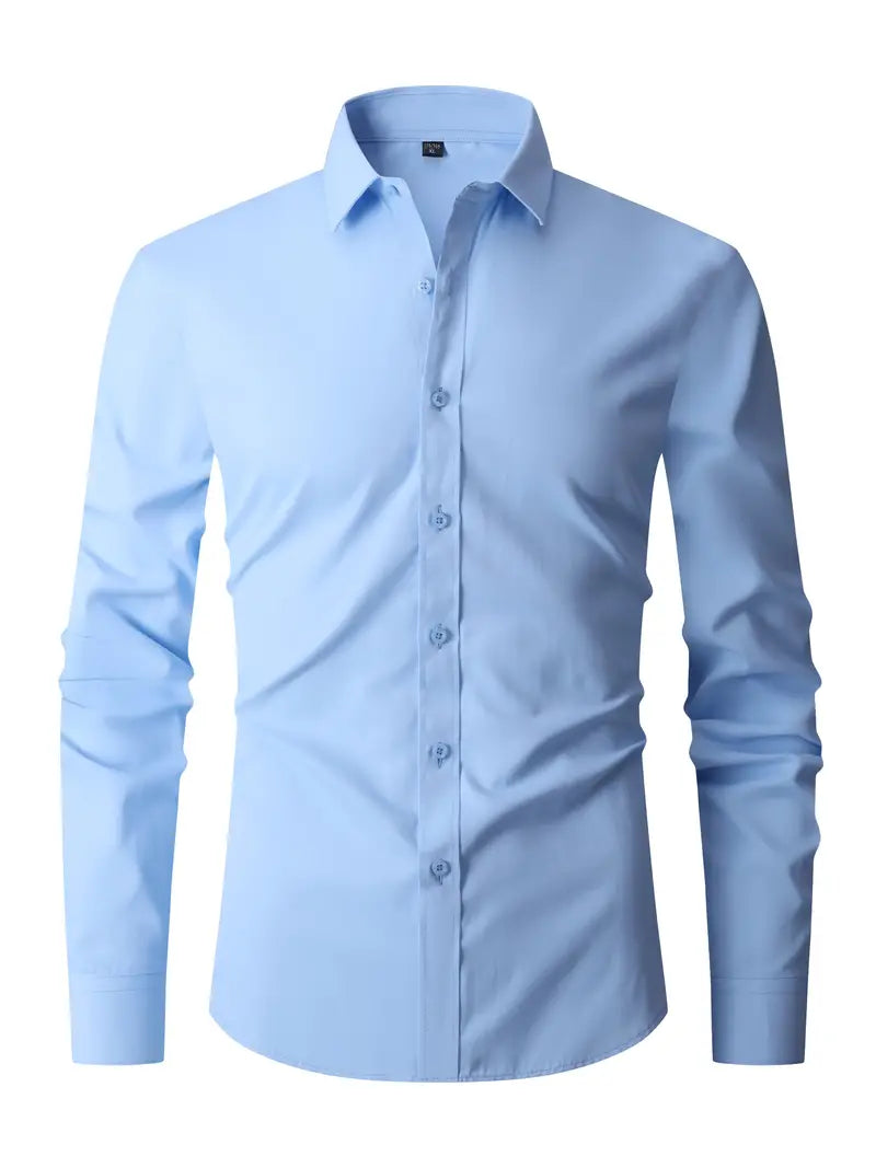 Fall Long Sleeve Semi Formal Button Up Dress Shirt for Men in Light Blue