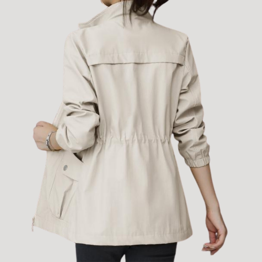 Drawstring waist lightweight spring windbreaker in beige