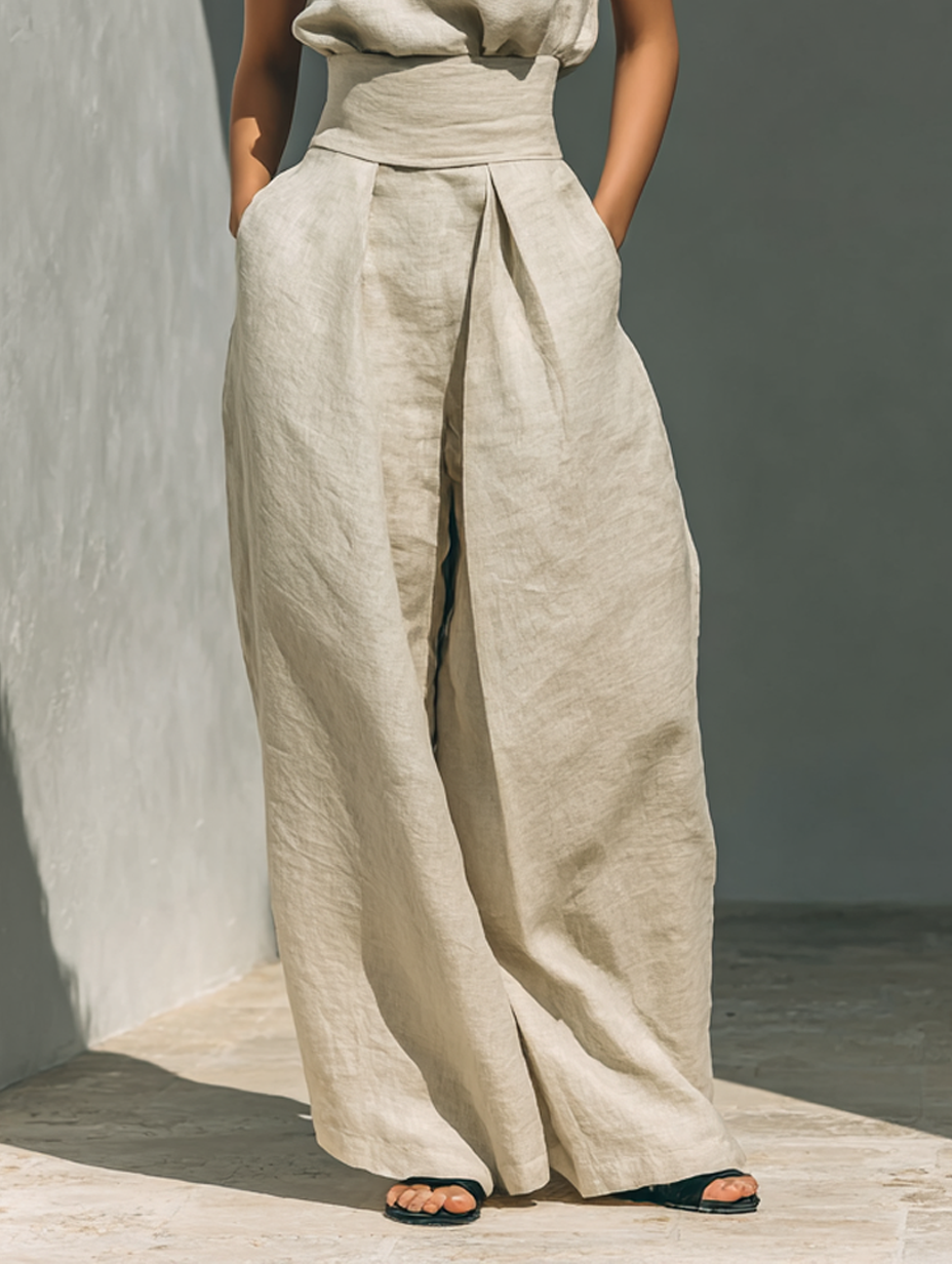 Sleeveless tank and loose wide leg pants set, view 7