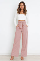 High waist paperbag pant with bow detail in pink
