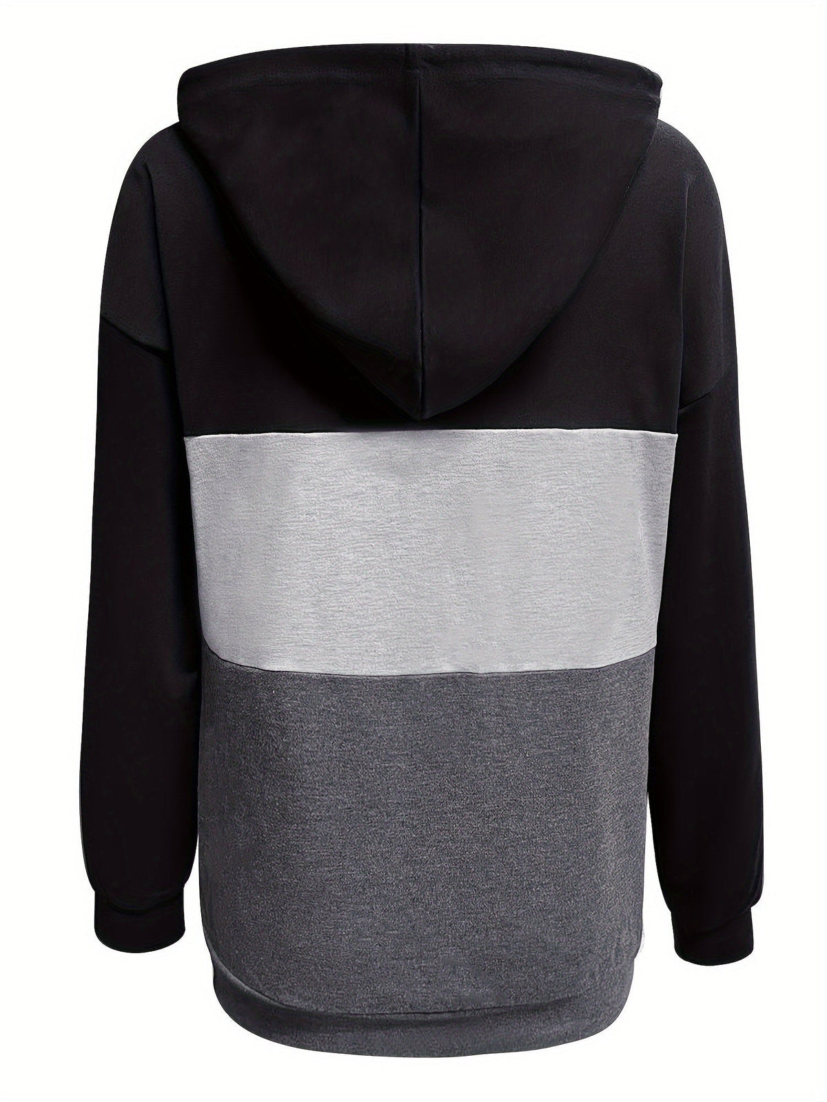 Hoodie Womens Colour Block Button Neck Pullover Soft Fleece Warm