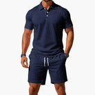 Tailored polo and streamlined shorts set in dark blue