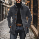 Fall Corduroy Stand Collar Button Front Short Coat for Men