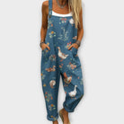 Retro floral print relaxed jumpsuit in blue