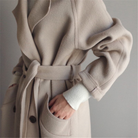 Winter Wool Feel Belted Long Wrap Coat for Women
