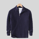 Fall Cable Knit Stand Collar Quarter Zip Sweater for Men in Royal Blue