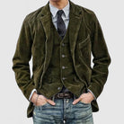 Fall Corduroy Notch Lapel Soft Shoulder Blazer Jacket for Men in Green