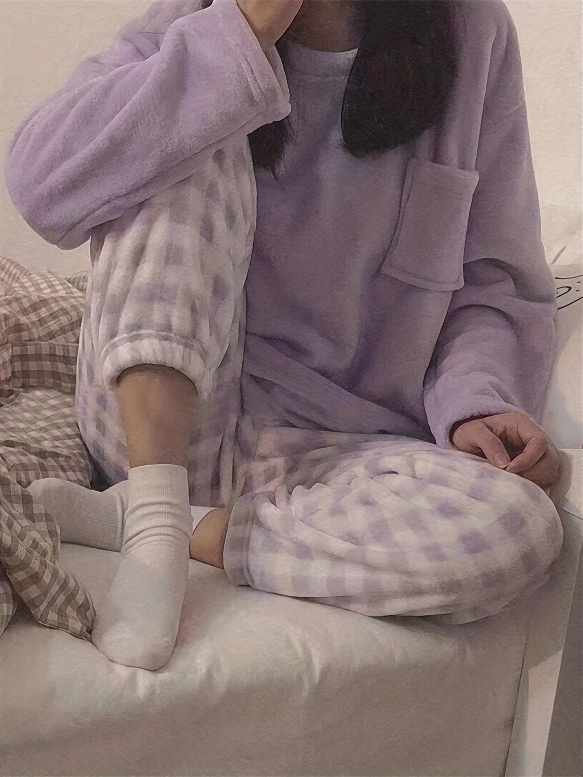 Lounge Set Womens Two Piece Cozy Fleece Warm Pyjama Set Winter
