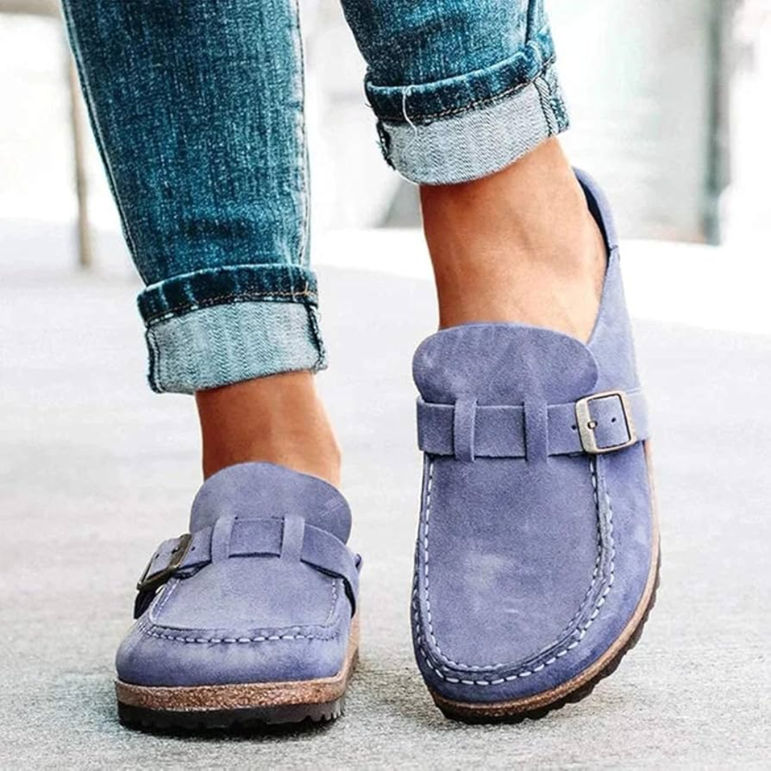 Polished buckle low heel loafer in purple