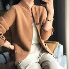 Fall Textured Stand Collar Button Cardigan for Women in Caramel