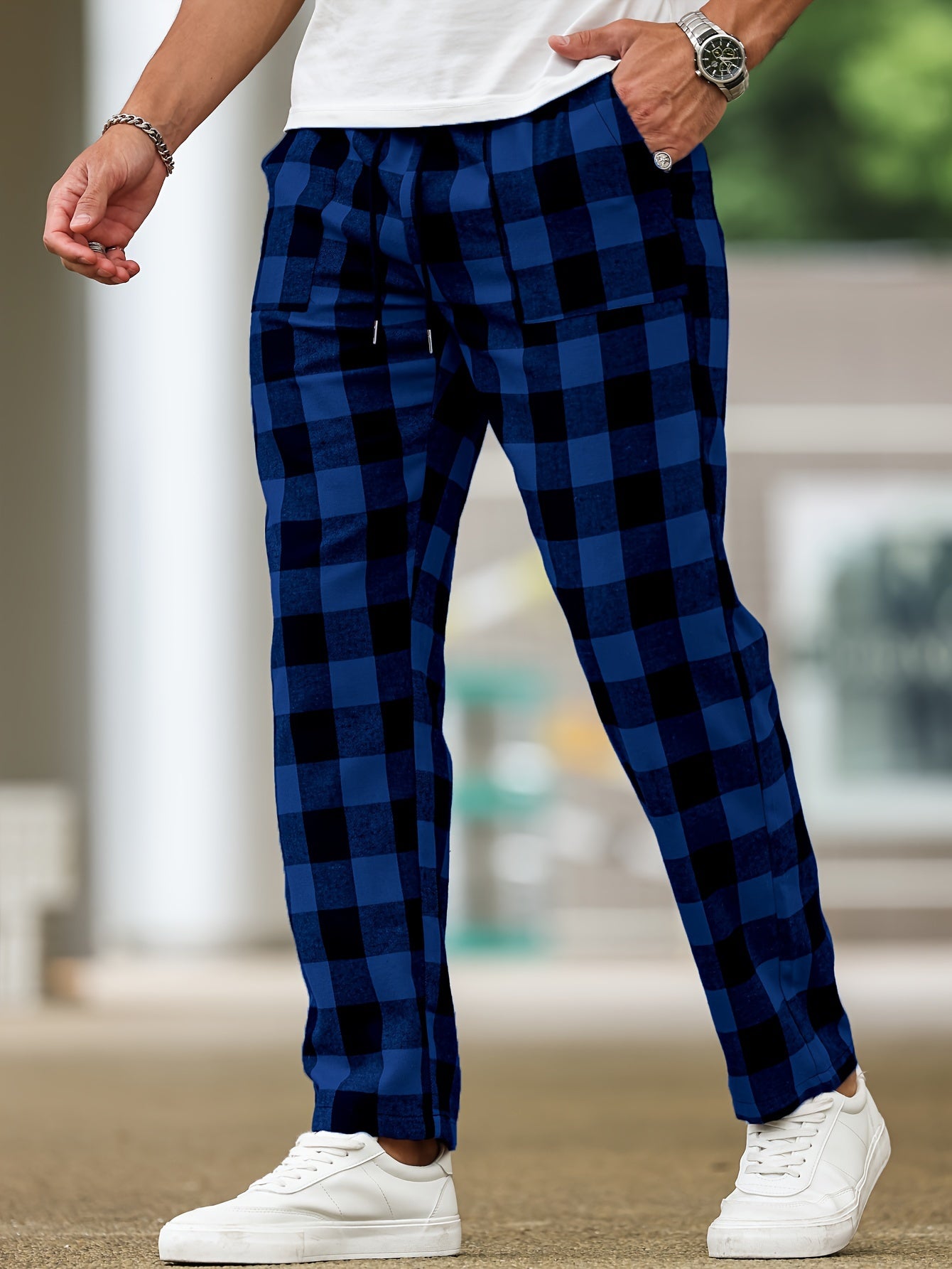 Lounge Pants Mens Plaid Pyjama Bottoms Relaxed Elastic Waist Soft