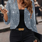 Soft shimmer cropped jacket in sky blue