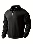 Fall Textured Geometric Polo Collar Quarter Zip Sweater for Men in Black