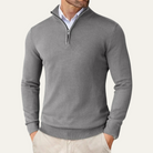 Fall Fine Knit Slim Mock Neck Quarter Zip Sweater for Men in Gray