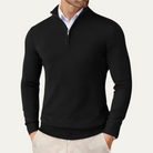 Fall Fine Knit Slim Mock Neck Quarter Zip Sweater for Men in Black