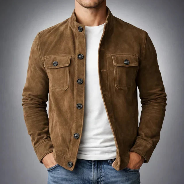 Classic pocket suede jacket in brown
