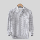 Fall Cable Knit Stand Collar Quarter Zip Sweater for Men in Gray