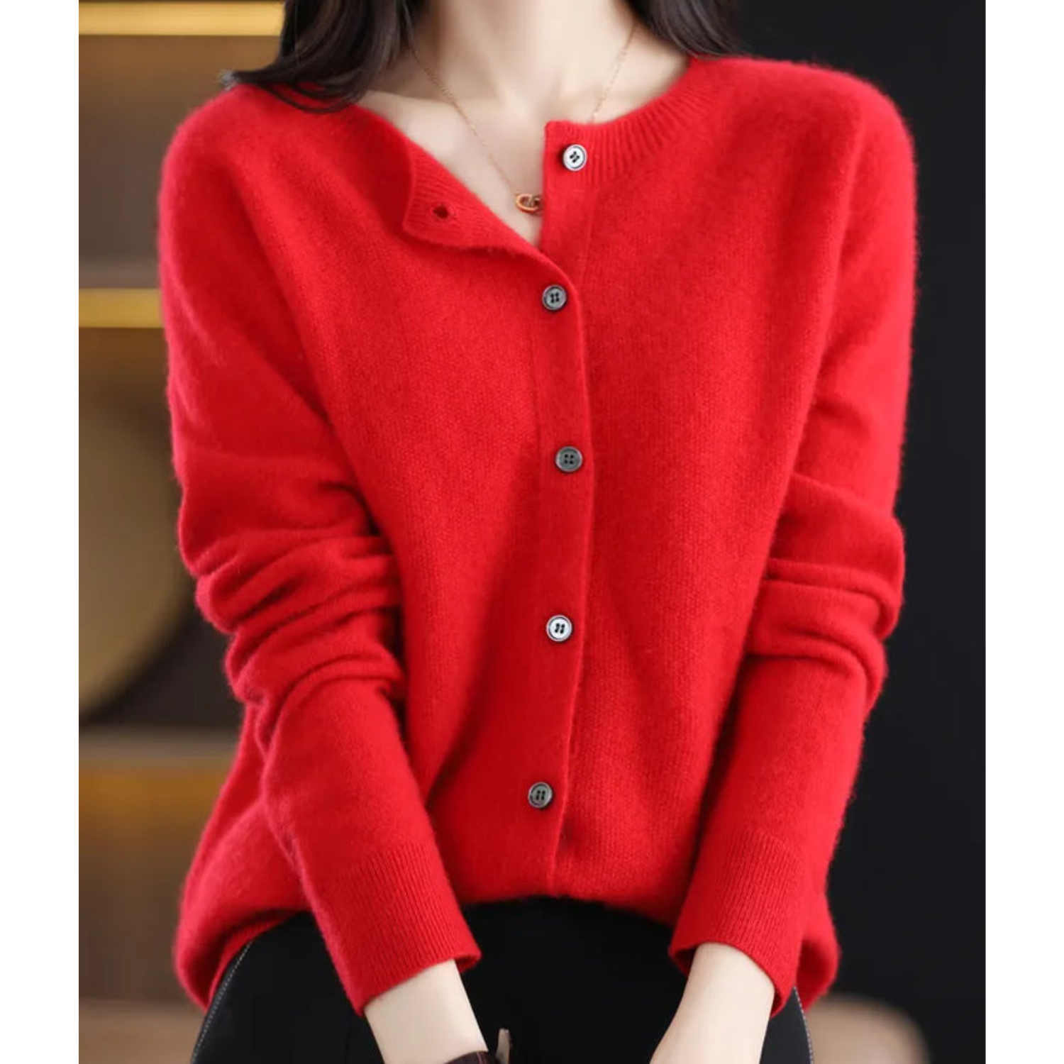 Open front cashmere knit cardigan in red