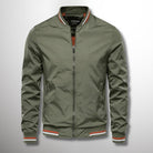Fall Water Resistant Bomber Jacket with Striped Trim for Men in Army Green