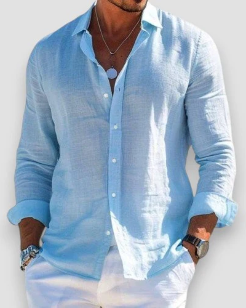 Lightweight long sleeve summer shirt in blue