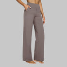 Fall Stretch High Waist Wide Leg Pull On Pants for Women in Taupe
