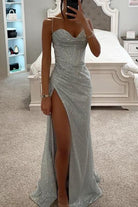 Glitter Corset High Slit Maxi Evening Dress for Women