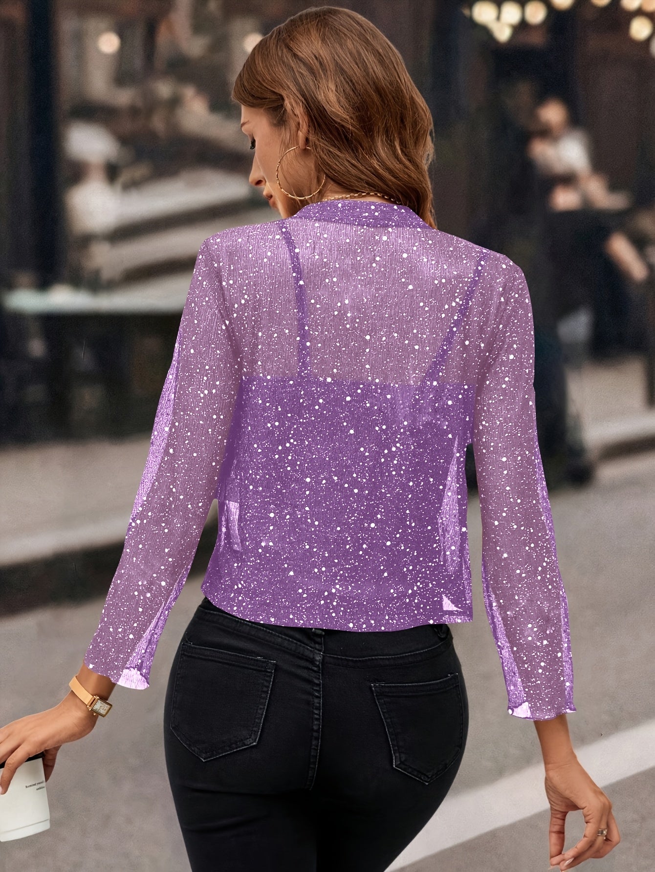 Soft shimmer cropped jacket, view 9