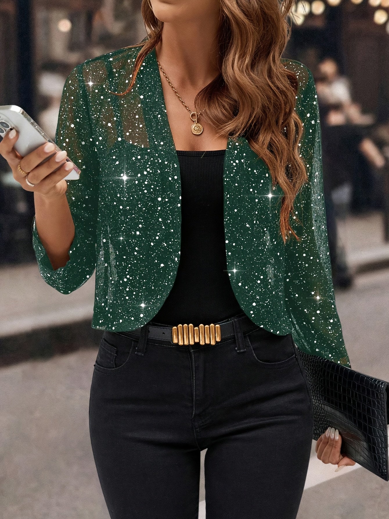 Soft shimmer cropped jacket, view 2