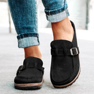 Polished buckle low heel loafer in black
