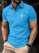Printed short sleeve golf shirt in light blue