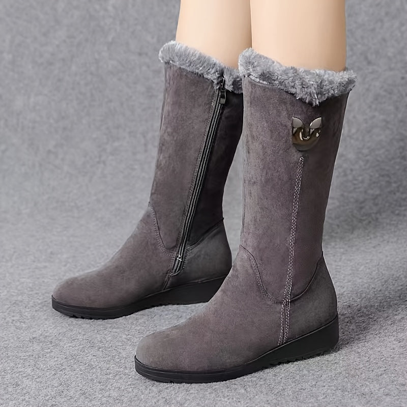 Winter Boots Womens Mid Calf Cuffed Warm Lined Snow Boot Flat