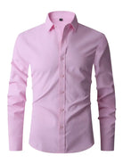 Fall Long Sleeve Semi Formal Button Up Dress Shirt for Men in Pink