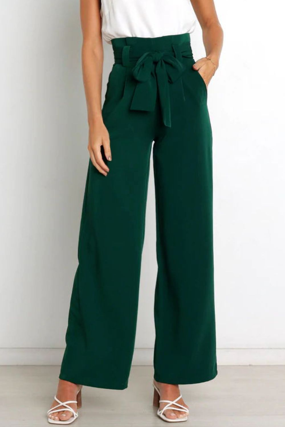 High waist paperbag pant with bow detail, view 21