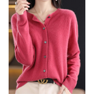Open front cashmere knit cardigan in dark pink