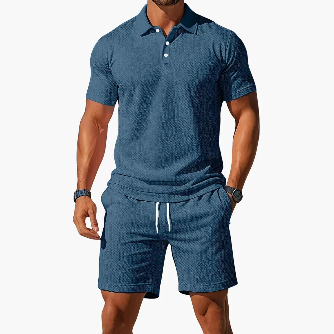 Tailored polo and streamlined shorts set in blue